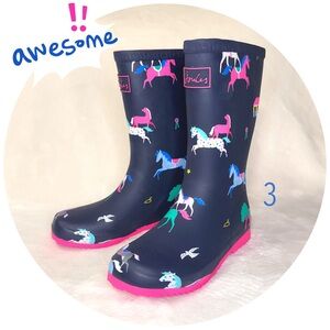 NEW Joules Girls Navy Horses Junior Roll Up Welly Rain Boots (Size 3) NWT